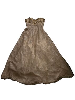 Masquerade Elegant Strapless Gold Ball Gown Dress with Sparkling Beads Size 5/6